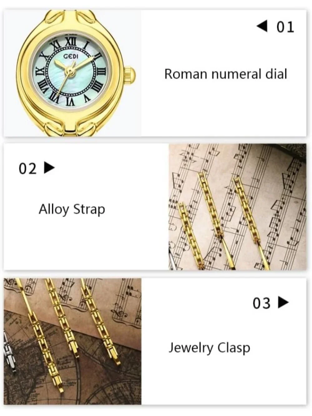Women's Gold Green Small Dial Bangle Thin Strap Classic Vintage Style Watches